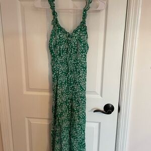 Japna Green and White Maxi Sundress with Spaghetti Straps